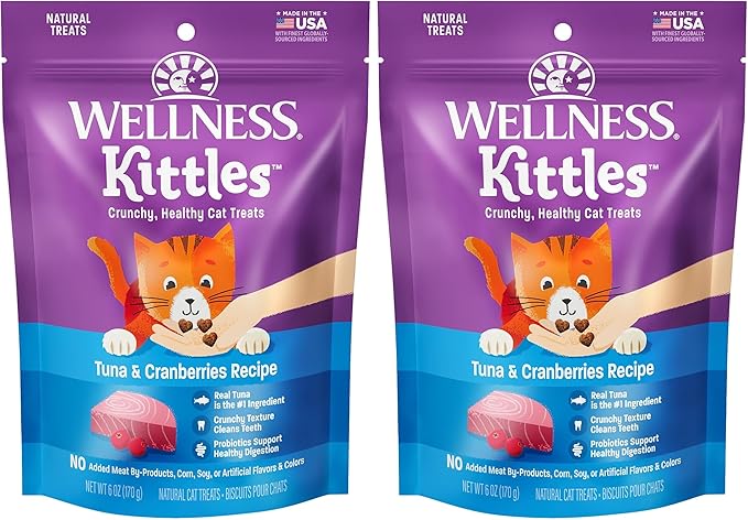Wellness Kittles Natural Grain Free Cat Treats, Tuna & Cranberries, 6-Ounce Bag (Pack of 2)