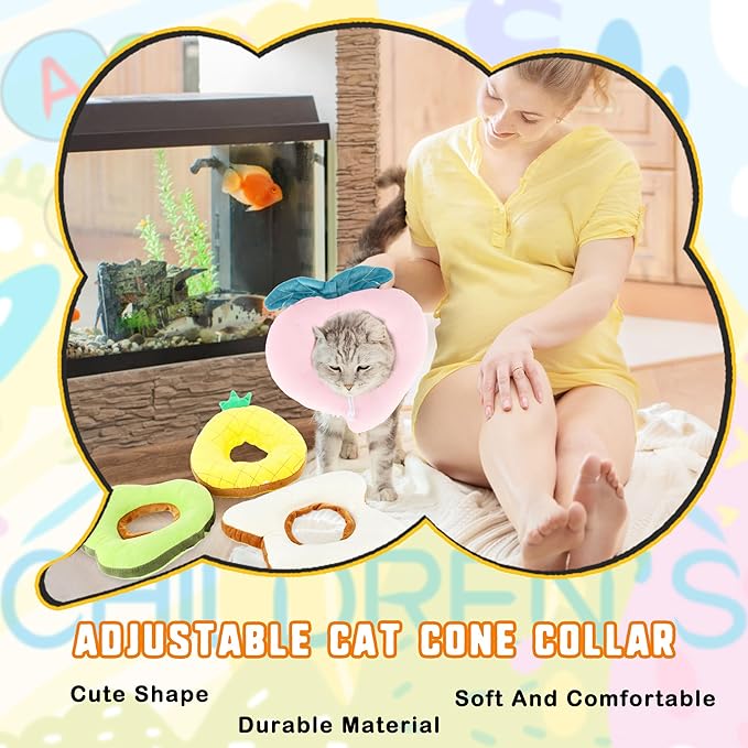 6 Pcs Cat Cone Collar Recovery Collar After Surgery Neck Protective Cone Collars Adjustable for Kitten Small Dog Cute Wound Healing to Stop Licking Fruits Shaped