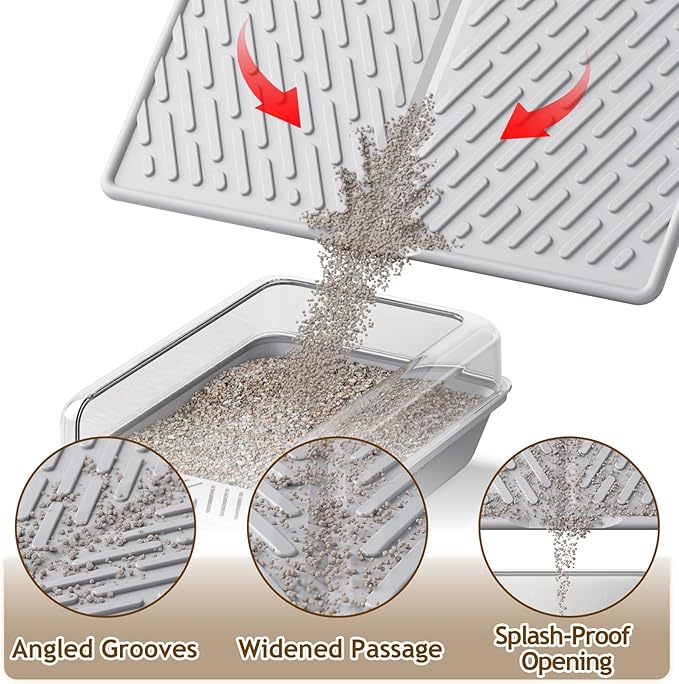 Cat Litter Mat with Grooves & Raised Edge, Urineproof/Waterproof, Litter Scattering Control, Easy to Clean (31 * 24in-Grey-2 Pack)