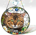 Personalized Pet Stained Glass Suncatcher Custom Name Dog Cat Photo Ornament Window Hanging Sympathy Gift for Loss of Pet Animal Memorial Bereavement Keepsake Remembrance Gift for Dog Lovers
