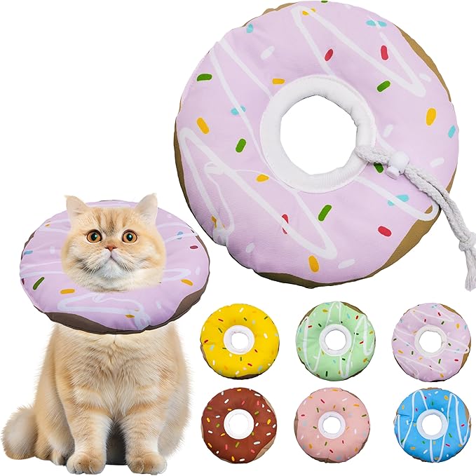 Seyezo Cat Cone Collar Soft, Adjustable Cat Recovery Collar Kitten Cones to Stop Licking, Cute Donut Collar After Surgery, Cats Neck Pillow Cone Elizabethan Cones of Shame (Waterproof Purple, Medium)