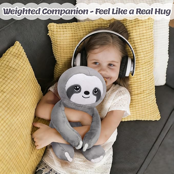 BRICHOEE Weighted Stuffed Animals, 5 lbs Sloth Plush Sensory Weighted Sloth Stuffed Animals, Cute Plush Toy Caliming Plushie Pillow Birthday Gifts for Adults Baby Kids Boys Girls