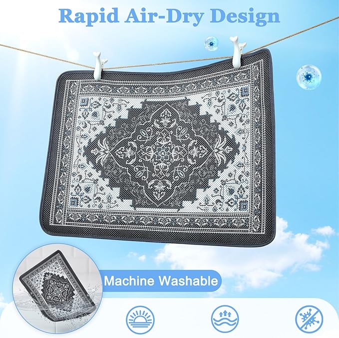 Unicorn Catcher 24X15in Cat Litter Mat Machine Washable Soft 3D Air Mesh Litter Box Rug Non-Slip Backing Quick Dry Scatter Control for Paws,Black