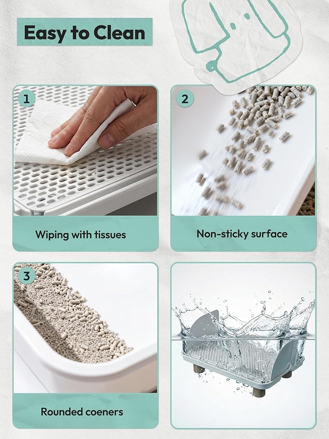 Cat Litter Box Step, Anti-Tracking Litter Catcher Ramp for Self-Cleaning Litter Boxes, with Wooden Base, Removable Top, Easy to Clean, Ideal for Small & Elderly Cats (No Side Guards Included)
