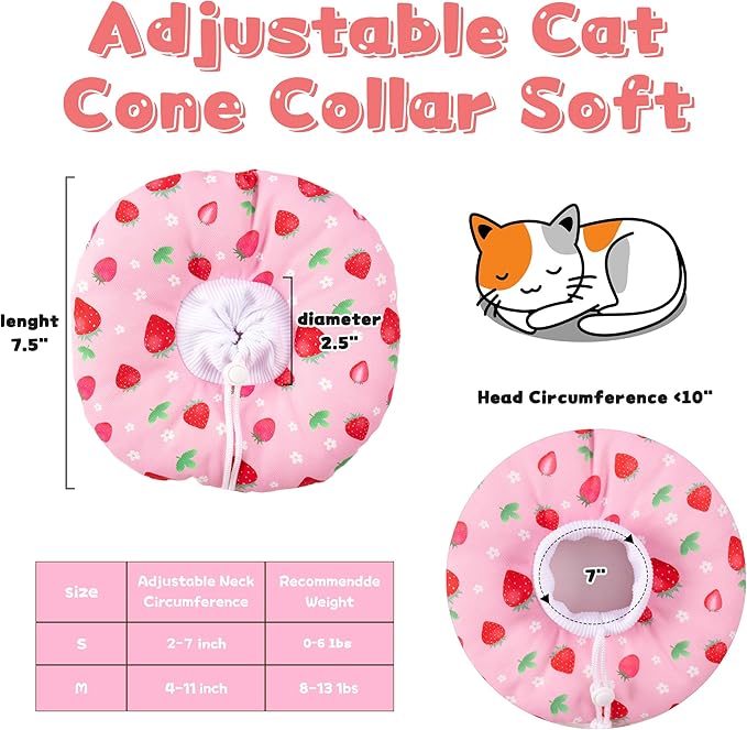 Cat Cone Collar Soft, Small Waterproof Cat Recovery Collar for Wound Healing After Surgery or Neutering Alternative to Elizabethan Collars Medical Neck Cone for Cats and Puppies, Pink