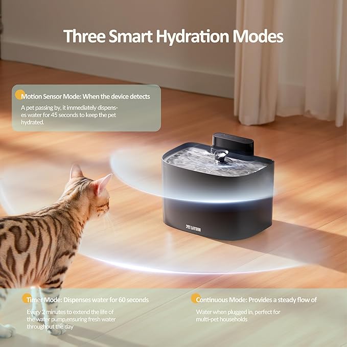 PET LAYSON Pumpless Cat Water Fountain,App Remote Control Smart Cordless Battery Operated 3.6L/122oz Wireless 2.4GHz Wi-Fi Networks Rechargeable Water Dispenser (White, M1Pro-2 Filter)