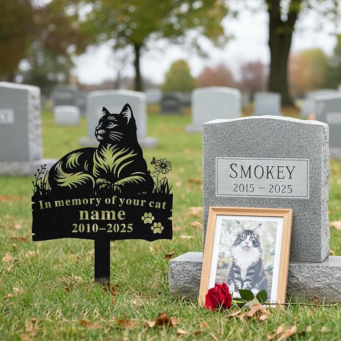 Personalized Memorial Marker for Departed Feline Friends, Handcrafted Cat Grave Stone