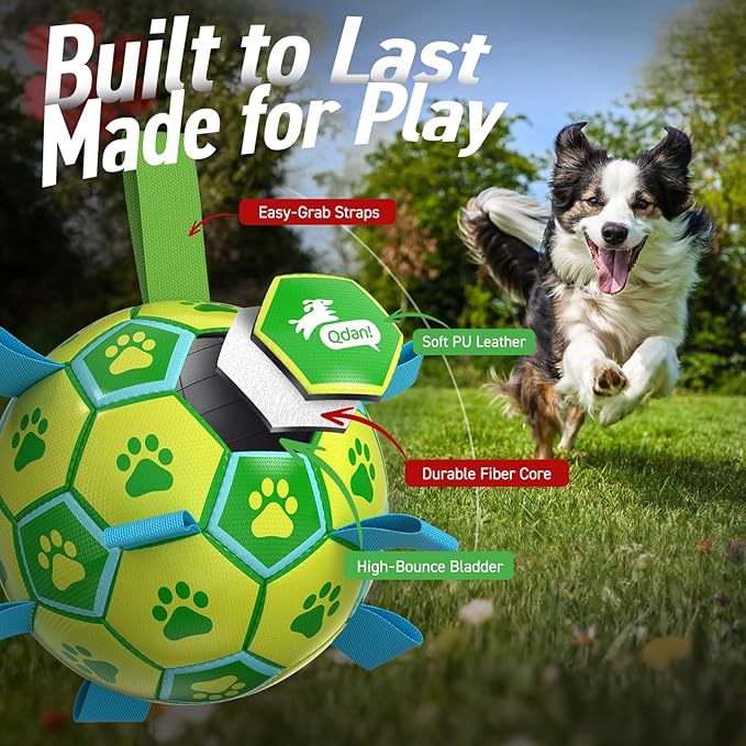 QDAN Dog Toys Soccer Ball, Dog Tug Toy, Water Toy, Durable Balls for Small Medium Dogs-Green Yellow(6 inch)