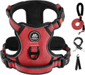 IVY&LANE No Pull Dog Harness for Medium Dogs, Dog Vest Harness with Leash, Safety Belt and Storage Strap, Fully Adjustable, 360° Reflective Strip, Soft Handle (Red, M)