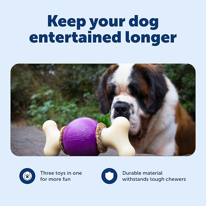 PetSafe Busy Buddy Bouncy Bone - 3-in-1 Adjustable Slow Feeder Toy with Refillable Treat Rings - Cleans Teeth & Gums, Cures Boredom & Slows Down Eating Habits - Small - for Dogs Under 10 lb