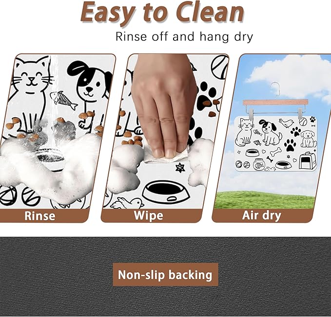 Cute Cat Bird Paw Print Dog Cat Food Mat,Absorbent Pet Feeding Mat with Rubber Backing,Non-Slip Water Bowl Placemat,Indoor Pet Accessories Supplies 12"x20"