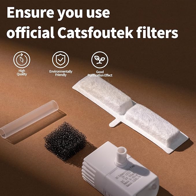 Cat Water Fountain Filters, Catsfoutek Fountains for Cats Indoor 12 Pack Replacement Filters & 12 Pack Replacement Pre-Filter Sponges Set for 74oz/2.2L Automatic Pet Dog Water Dispenser