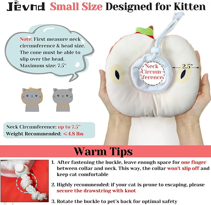 Kitten Cones After Surgery 0-6 Months, Donut Extra Small Kitten Cone Collar Soft to Stop Licking Neck, Elizabethan e Collar for Recovery, xs Small Cat Cone Spray, Pet Soft Cone for Cats Apple S