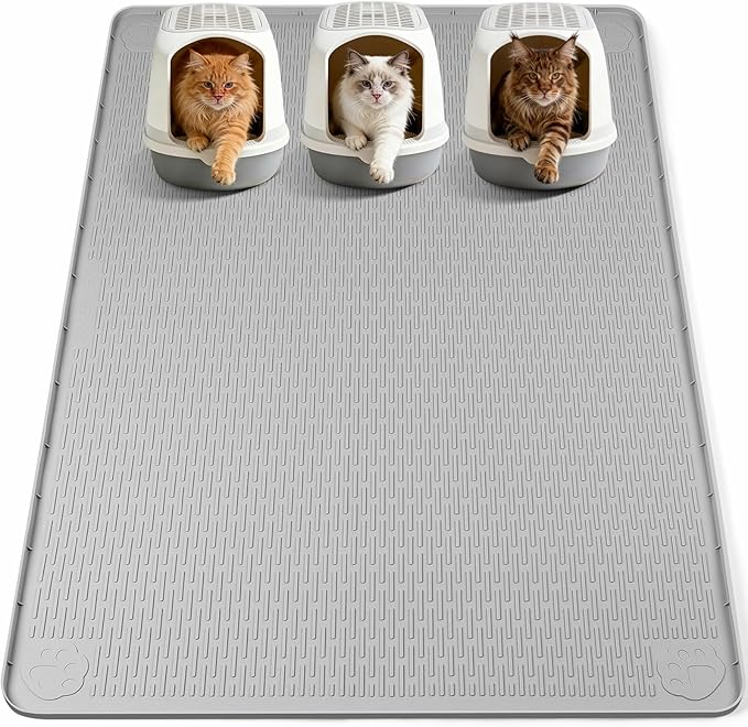 Cat Litter Mat, Extra Large 70" x 45" Silicone Mat Litter Trapping Mat for Scatter Control, Soft on Kitty Paws, Easy to Clean (Light Grey)