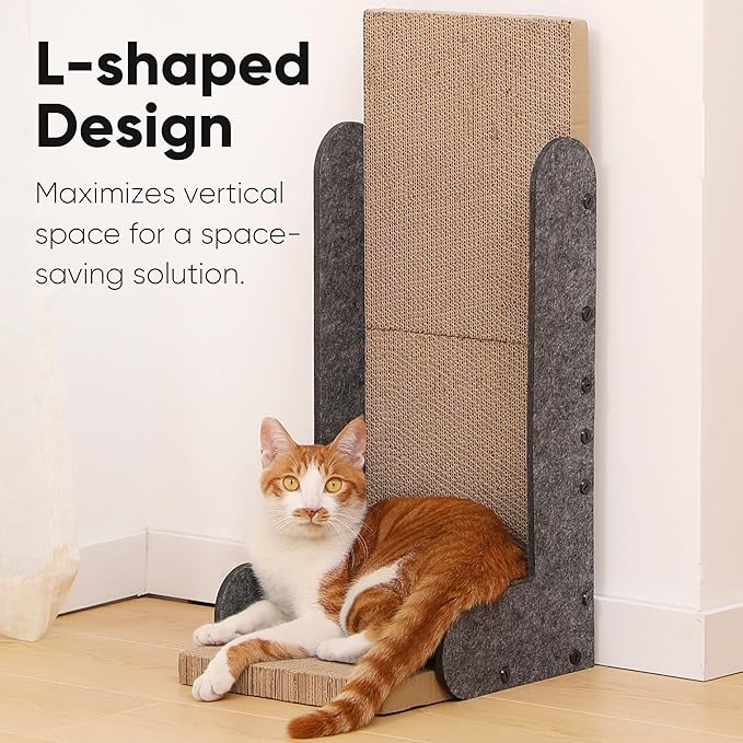 FUKUMARU Cat Scratcher, 26.8 Inch L Shaped Cat Scratch Pad Wall, Modern Cardboard Cats Scratching Board for Indoor Cats, Felt Vertical Scratching Post, Furniture Protector (Grey)