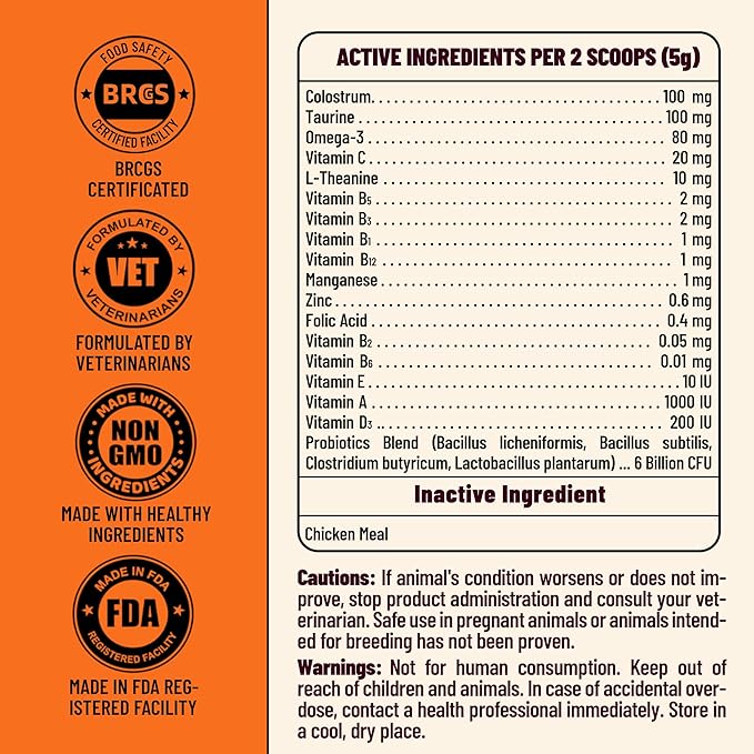 22-in-1 Dog Vitamins Powder All-in-One Multivitamin for Dogs & Cats, Colostrum, Taurine, Itch Relief, Immune Support, Digestive Support, Chicken Flavor Pet Vitamins and Supplements, 3.88oz