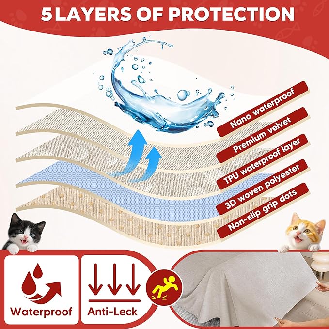 Cat Scratch Furniture Protector - Anti-Slip, Waterproof Sofa Cover to Keep Cats Off, Pet-Friendly Couch Protectors for 3 Cushion Couch, Khaki Anti-Scratch Couch Cover for Pets and Kids 118"X71"