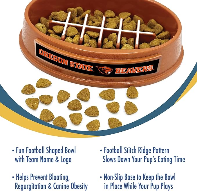 NCAA Super-Bowl - Oregon State Beavers Slow Feeder Dog Bowl. Football Design Slow Feeding Cat Bowl for Healthy Digestion. Non-Slip Pet Bowl for Large & Small Dogs & Cats