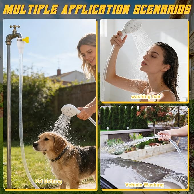 Dog Shower Hose Attachment for Faucet - 6.5ft Sink Hose for Bathtub Faucet, with Adjustable Connector Clamp & Shower Head, Portable Sink Attachment for Bathtub, Dog Shower, Bucket, Outdoor Cleaning