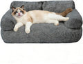 Plush Cat Couch Bed - Cat Bed for Indoor Cats, Dog Sofa Bed, Cotton Fleece Calming Pet Couch with Removable Cover, Breathable Pet Sofa for Small/Medium Pets (26×18×12in, Dark Grey)