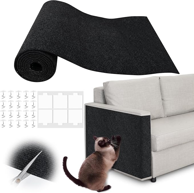 Cat Scratch Furniture Protector - 138" x 13.8" Trimmable Self-Adhesive Cats Claws Scratch Pads, DIY Cat Climbing Couch Protector for Scratch Post Cat Tree Replacement Indoor (Black)
