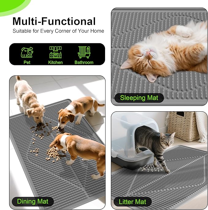 Mofason Rubber Cat Litter Mat - Kitty Litter Box mat - Silicone Litter Trapping Catcher Mat - Cat Supplies & Accessories for Indoor Cats (24" x 15") - Grey