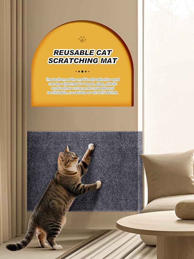 TLNNK 78.7"x15.8" Cat Scratch Mat, Trimmable Self-Adhesive Carpet, DIY Climb Cat Scratcher for Furniture Couch or Wall Protector, Covering Cat Scratching Post Replacement Pads (Dark Gray)