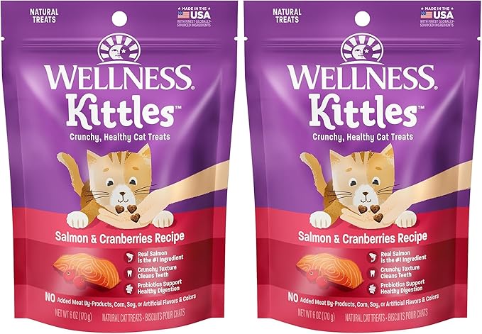 Wellness Kittles Natural Grain Free Cat Treats, Salmon & Cranberries, 6-Ounce Bag (Pack of 2)