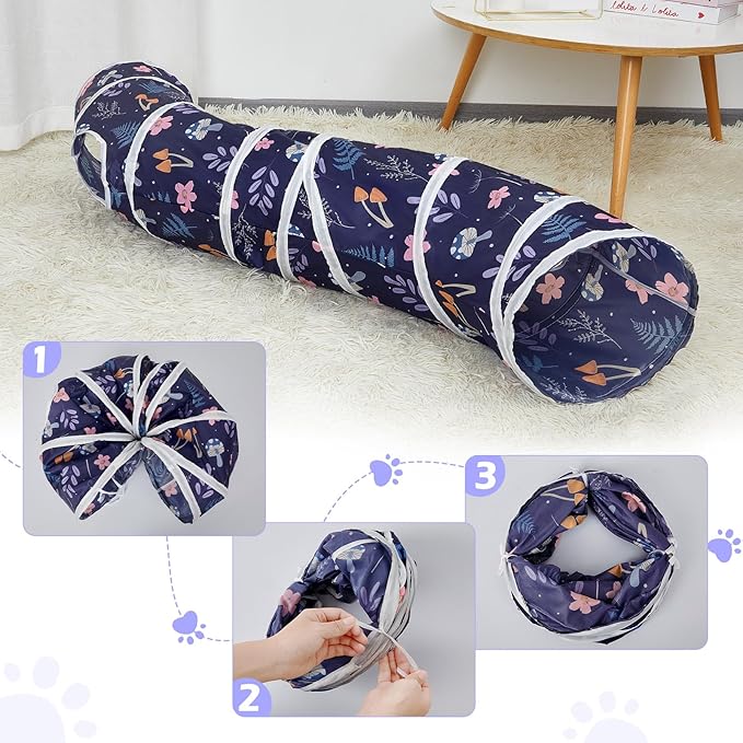 Glittme Cat Tunnel - S-Shape Peekaboo Cat Cave with Toys, Foldable Tubes for Indoor Pets