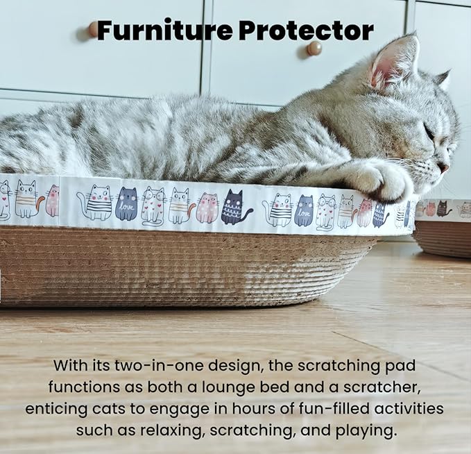4 Pack Extra Large Cat Scratcher Cardboard, Oval Cat Scratcher Bed Cat Scratch Bowl, Scratching Lounge Couch Round Shaped Cat Scratch Board Nest for Indoor Cats Furniture Protector