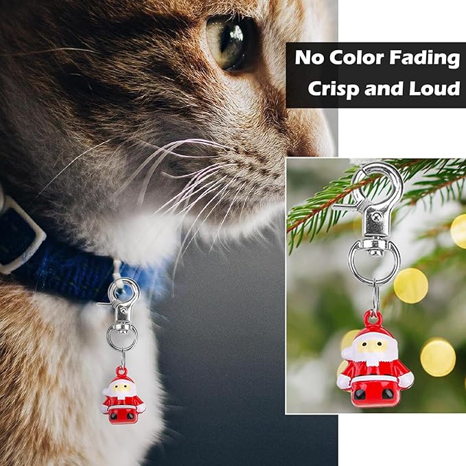 EXPAWLORER Christmas Cat Bell 2 Pack - Santa Pet Collar Accessories Bells Loud with Claw Buckle, Holiday Collar Charm Jingle Pendants Ornament, Save Birds Tracker, Xmas Neck Decoration for Cats Dogs