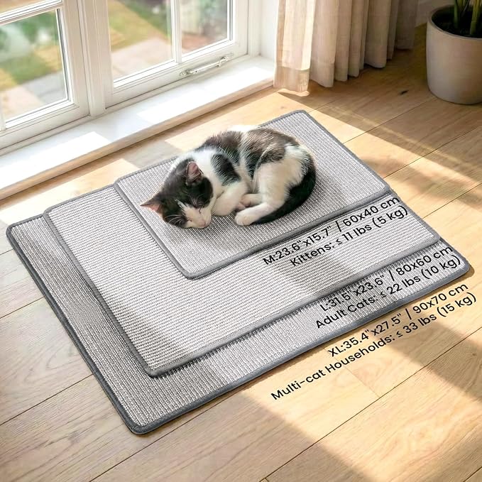 Conlun Extra Large Cat Scratcher Mat (27.5" x 35.4"), Natural Sisal Cat Scratching Pad for Indoor Cats, Mess-Free Cat Scratch Rug & Cardboard Alternative, Couch & Furniture Protector