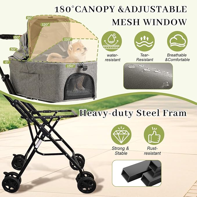 Double Pet Stroller with Detachable Carriers, Dog Stroller for Medium Dogs 20 lb, Foldable Dog Stroller for 2 Dogs,Easy Assembly Cat Stroller for 2 Cats with Cup Holder and Storage Bag for All-Terrain