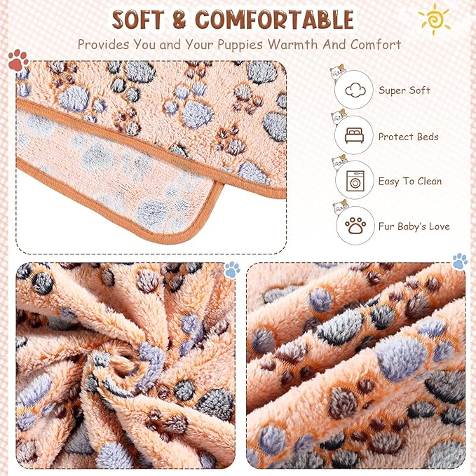 Tatuo 4 Pcs Dog Blanket for Pet Puppy Teething Toys Paw Print Fleece Blanket for Pet Cat Soft Warm Sleep Mat Guinea Pig Cage Mat(XXXX-Large(72 x 72 Inch),White, Coffee, Pink, Purple)