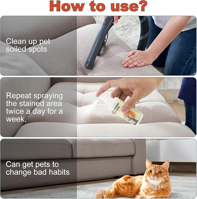 Cat Deterrent Spray – Anti-Scratch Cat Spray 100% Natural, Plant-Based Formula to Stop Scratching, Chewing & Urine Spraying – Indoor Use Safe for Furniture, Pets & Kids – 6.76 oz (Orange)