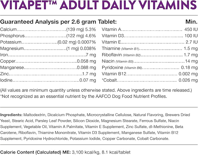 NaturVet VitaPet Adult Daily Vitamins for Dogs with Breath Aid – Includes Full Spectrum of Vitamins, Minerals, Omega-6 Fatty Acids, Parsley – Designed for Dogs Over 1 Year – 180 Ct.