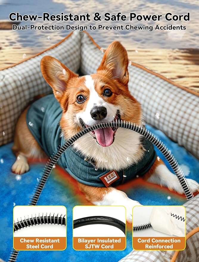 Outdoor Pet Heating Pad for Dog & Cat, Multi-Size Waterproof Heated Cat Dog Bed for Outside, Pet Heater Warmer Mat Blanket with Chew Resistant Cord for Senior Dog Cat House Whelping Box,Blue,16" x 28"