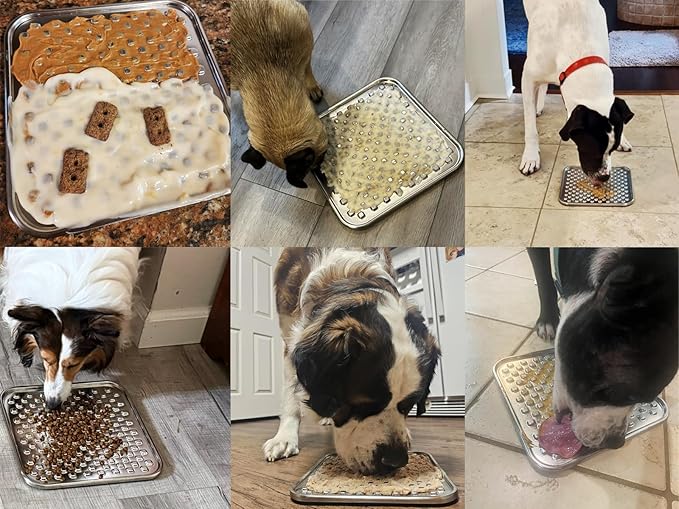 Dual Wall Stainless Steel Large Lick Mat for Dogs & Cats, Chew-Proof Slow Feeder, Anxiety Reducer, Whisker-Friendly for Cats, Non-Slip Heavy Duty Base, Raw Feeding Pad, Dishwasher Safe [Large-2Pack]