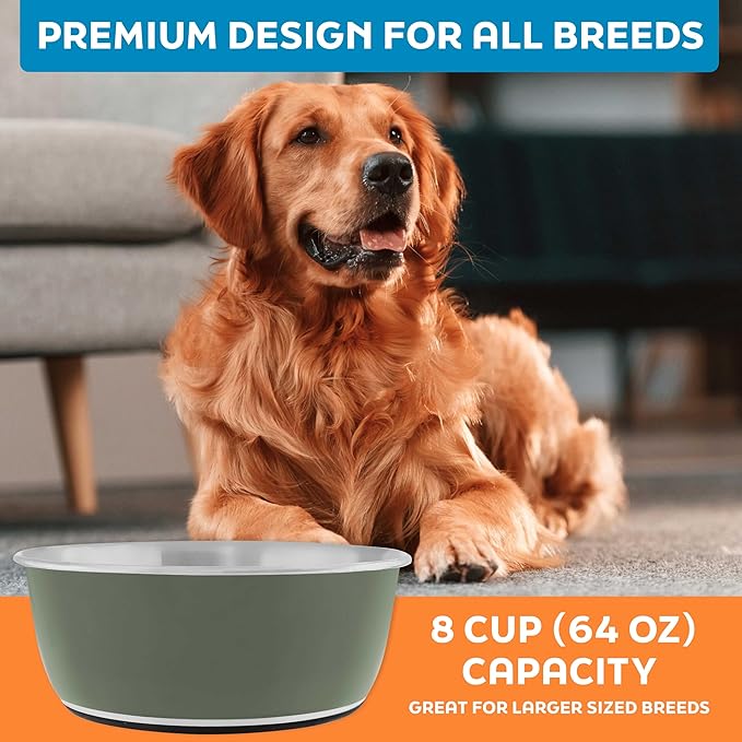 Master Pet Supply Stainless Steel Dog Bowls Set of 2 (64 Oz Each) with Non-Slip Rubber Base - Camo Patrol - Basic Dog Food Bowl Water & Food Bowls for Small Medium Large Dogs & Cats, Metal Dish