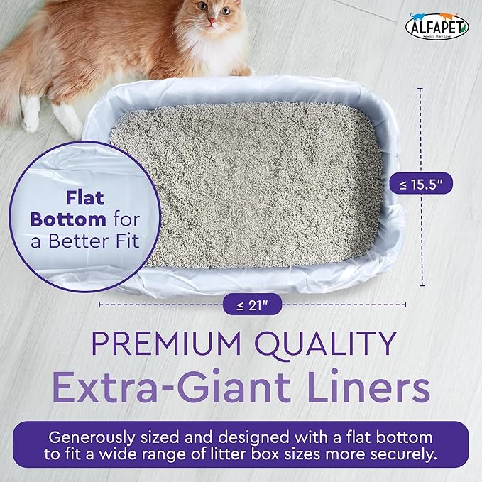 Cat Litter Box Liners Alfapet Heavy Duty Flat Bottom- Extra Giant 15 Count - Tear-Resistant Cat Litter Bags - Kitty Litter Liners for Rectangular Litterbox Pans, 36” x 18” x 2MIL Thick 30 lb Capacity