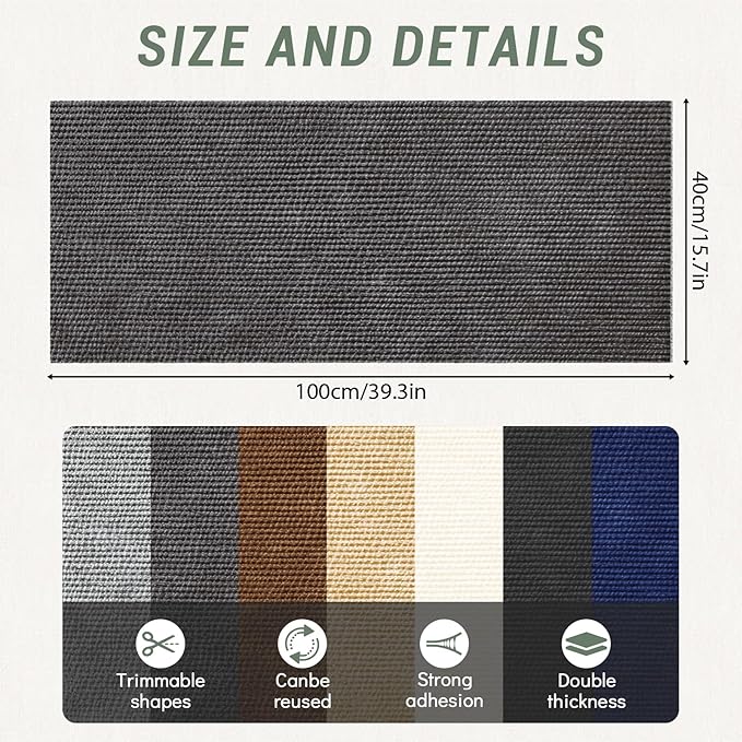 Cat Wall Scratcher Mat, Anti Cats Scratch Furniture Couch Carpet Corner Protector for Indoor, Trimmable Cat Scratching Pad Board Sofa Replacement Deterrent from Cats Claws (Darkgrey,39.3x15.8In)