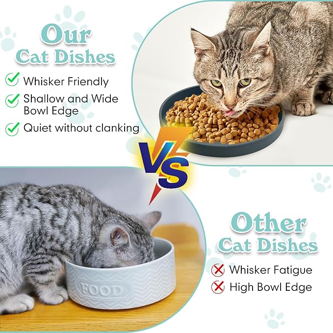 Silicone Cat Food Bowls Shallow Cat Dishes 5.9in Wide Pet Plates Set of 2 Small Flat Dog Saucer Bowl Cute Whisker Fatigue Kitten Feeding Dish for Dry & Wet Food (Round Dark Grey)
