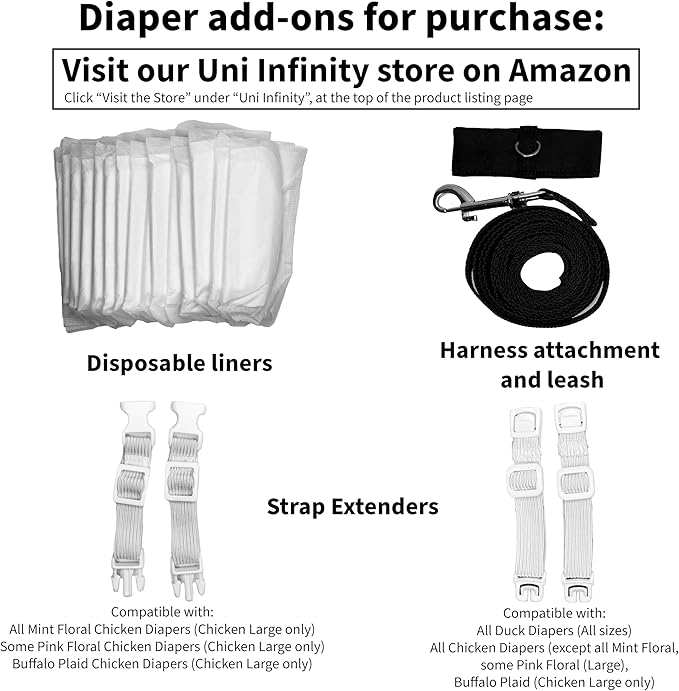 Chicken Diapers Duck Diaper Diaperalls for Hens, Roosters, Ducks, Ducklings - Reusable, Adjustable by Uni Infinity (Black Floral, Chicken Small, 1, Count)