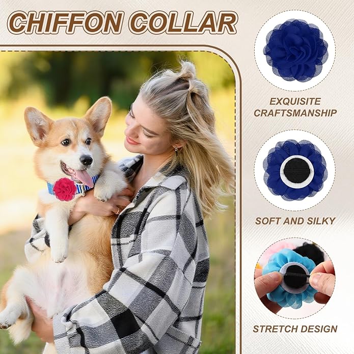 Dog Collar Flowers, Pet Flower Charms Soft Chiffon Cat Collar Bow Tie Floral Grooming Supplies, Intended for Dog
