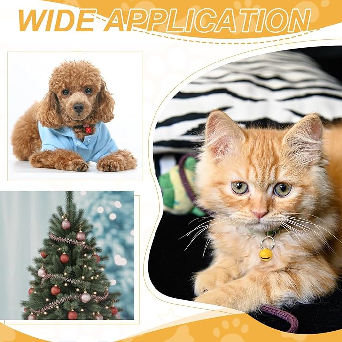 Cat Bells, Small Pet Copper Bells Collars Charm with Key Rings Loud Crisp Sound Anti-Lost Pendant Accessories