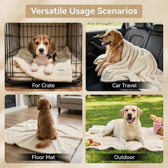 furrybaby Dog Blanket Soft Dog Blankets for Large Dogs Puppy Essentials Washable Sherpa Fleece Cat Blanket 40x47 Inches for Bed Furniture Couch Sofa (Large, Beige)