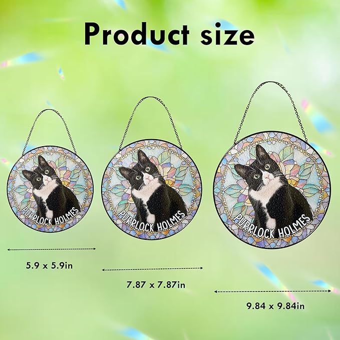 Custom Cat Portrait Art Suncatcher Stained Glass Window Hanging Remembrance Gift Indoor Decor Dog Bereavement Keepsake Loss of Pet Sympathy with Name Date Portrait