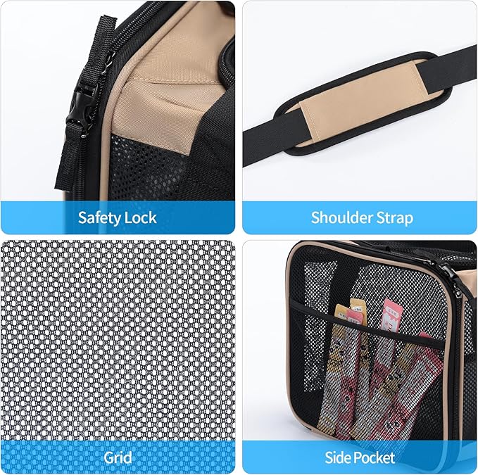 Expandable Pet Carrier for Dogs & Cats, Large Travel Bag with 5 Mesh Windows, 2 Entrances, Locking Zippers & Padded Straps,L