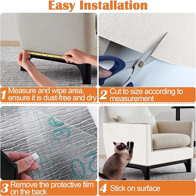 Cat Scratch Furniture Protector - 78.7" x 13.8" Trimmable Self-Adhesive Cats Claws Scratch Pads, DIY Cat Climbing Couch Protector for Scratch Post Cat Tree Replacement Indoor (Cream White)