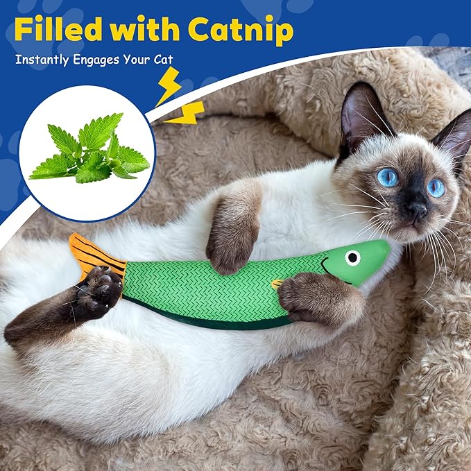 Cat Toys, Catnip Toys for Cats, Soft and Durable with Rattle Sound, Interactive Kitten Toys for Indoor Cats, Cat Chew Toy for All Breeds (3 Pack, Saury)